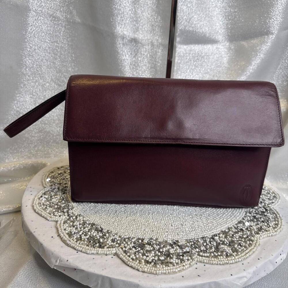 Cartier Paris Authentic Mastline Bordeaux Red Leather Clutch Wristlet Bag COA